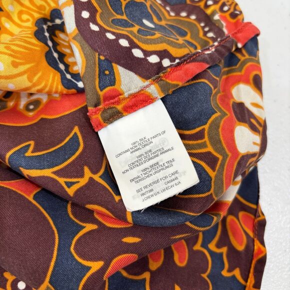 J Crew Paisley Silk Blouse 4 Brown Orange Ruffle Sleeveless Back Button Office - Picture 9 of 9